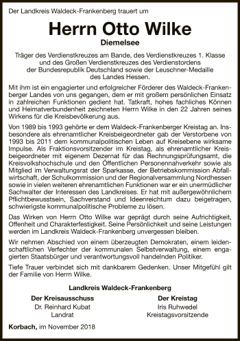 Traueranzeige von Otto Wilke von WLZ