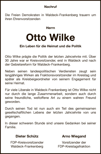 Traueranzeige von Otto Wilke von WLZ