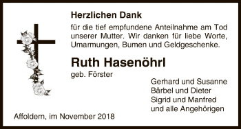 Traueranzeige von Ruth Hasenöhrl von WLZ