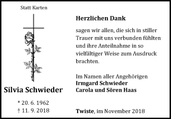 Traueranzeige von Silvia Schwieder von WLZ