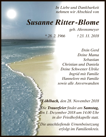 Traueranzeige von Susanne Ritter-Blome von WLZ