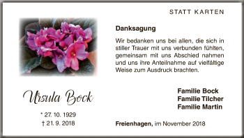 Traueranzeige von Ursula Bock von WLZ