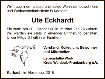 Traueranzeige von Ute Eckhardt von WLZ