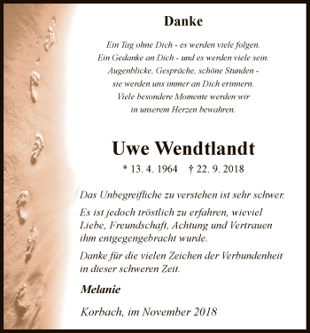 Traueranzeige von Uwe Wendtlandt von WLZ