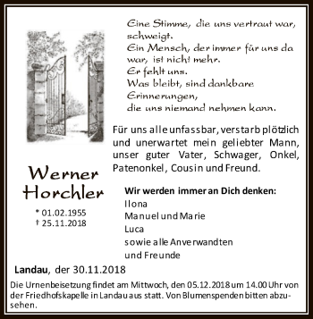 Traueranzeige von Werner Horchler von WLZ