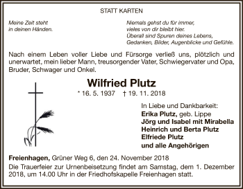 Traueranzeige von Wilfried Plutz von WLZ