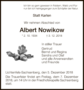 Traueranzeige von Albert Nowikow von WLZ
