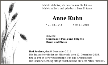 Traueranzeige von Anne Kuhn von WLZ