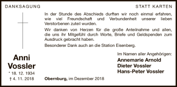 Traueranzeige von Anni Vossler von WLZ