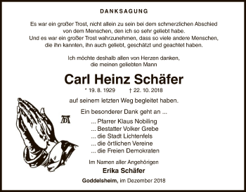 Traueranzeige von Carl Heinz Schäfer von WLZ