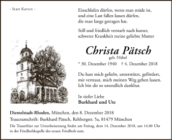 Traueranzeige von Christa Pätsch von WLZ
