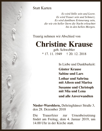 Traueranzeige von Christine Krause von WLZ