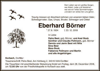 Traueranzeige von Eberhard Börner von WLZ