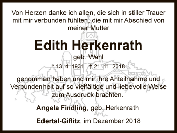 Traueranzeige von Edith Herkenrath von WLZ