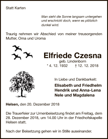 Traueranzeige von Elfriede Czesna von WLZ