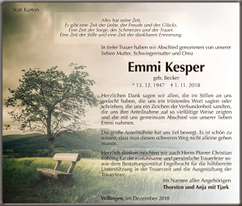 Traueranzeige von Emmi Kesper von WLZ