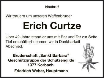 Traueranzeige von Erich Curtze von WLZ