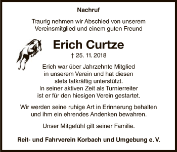 Traueranzeige von Erich Curtze von WLZ