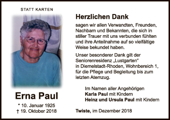 Traueranzeige von Erna Paul von WLZ