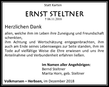 Traueranzeige von Ernst Steltner von WLZ