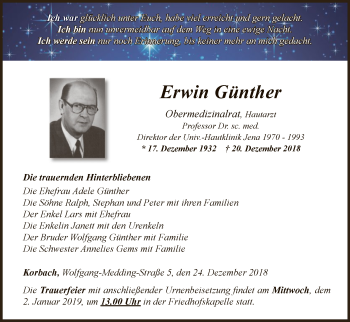 Traueranzeige von Erwin Günther von WLZ