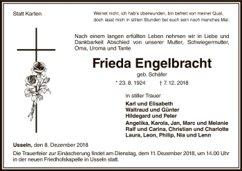 Traueranzeige von Frieda Engelbracht von WLZ