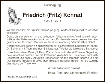 Traueranzeige von Friedrich Konrad von WLZ