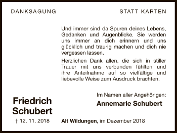 Traueranzeige von Friedrich Schubert von WLZ