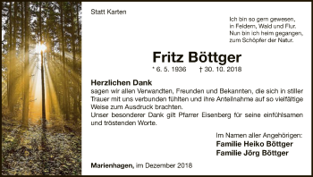 Traueranzeige von Fritz Böttger von WLZ