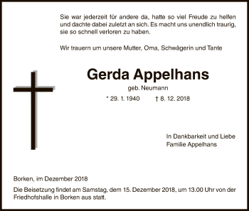 Traueranzeige von Gerda Appelhans von WLZ