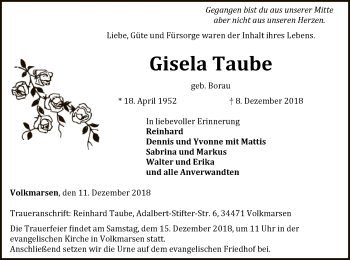 Traueranzeige von Gisela Taube von WLZ
