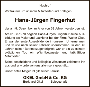 Traueranzeige von Hans-Jürgen Fingerhut von WLZ