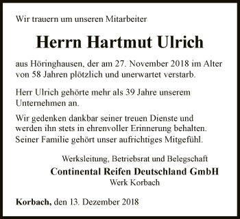 Traueranzeige von Hartmut Ulrich von WLZ