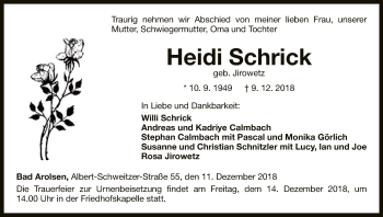 Traueranzeige von Heidi Schrick von WLZ