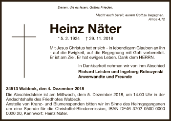 Traueranzeige von Heinz Näter von WLZ