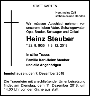 Traueranzeige von Heinz Steuber von WLZ