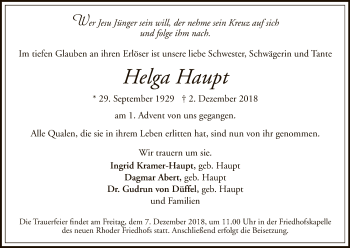 Traueranzeige von Helga Haupt von WLZ