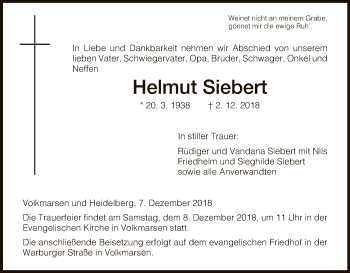 Traueranzeige von Helmut Siebert von WLZ