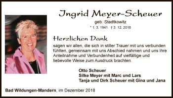 Traueranzeige von Ingrid Meyer-Scheuer von WLZ