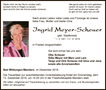 Traueranzeige von Ingrid Meyer-Scheuer von WLZ