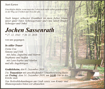 Traueranzeige von Jochen Sassenrath von WLZ