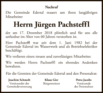 Traueranzeige von Jürgen Pachsteffl von WLZ