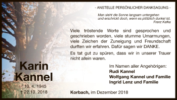 Traueranzeige von Karin Kannel von WLZ