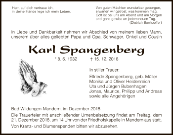 Traueranzeige von Karl Spangenberg von WLZ