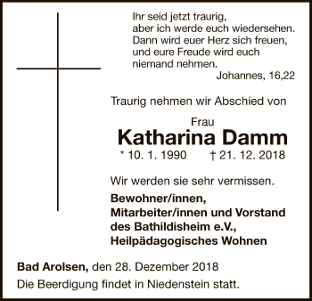 Traueranzeige von Katharina Damm von WLZ