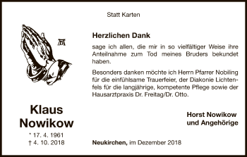 Traueranzeige von Klaus Nowikow von WLZ