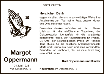 Traueranzeige von Margot Oppermann von WLZ