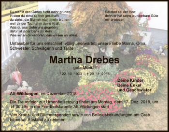 Traueranzeige von Martha Drebes von WLZ