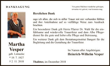 Traueranzeige von Martha Vesper von WLZ