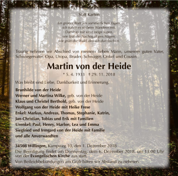 Traueranzeige von Martin von der Heide von WLZ